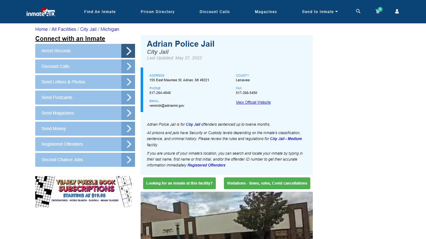 Adrian Police Jail | Inmate Locator