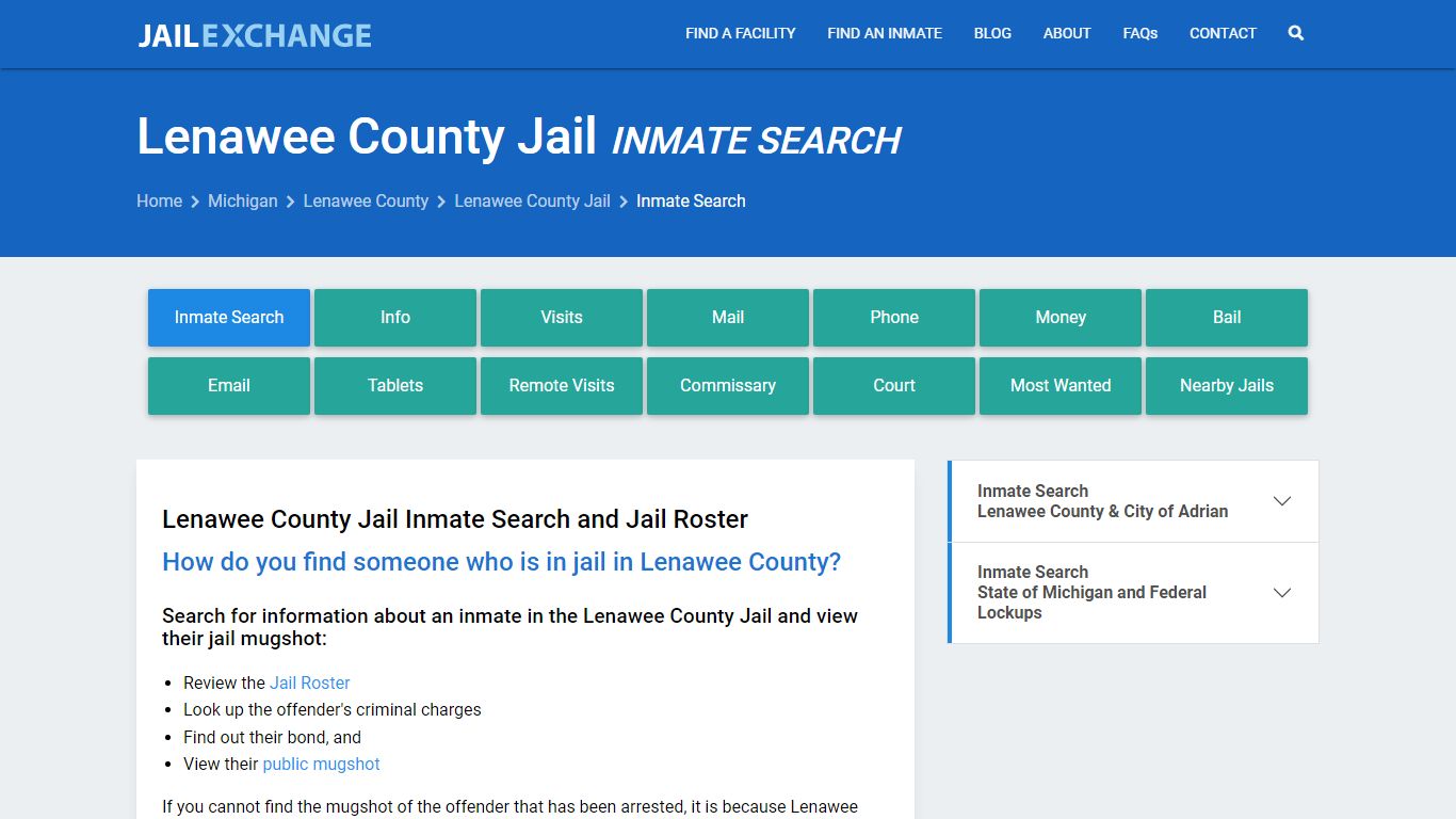 Lenawee County Jail Inmate Search - Jail Exchange